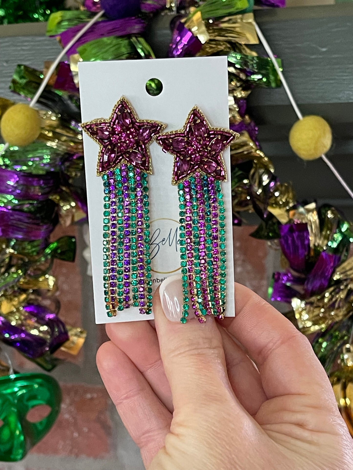 Mardi Gras Star Dangle Earrings