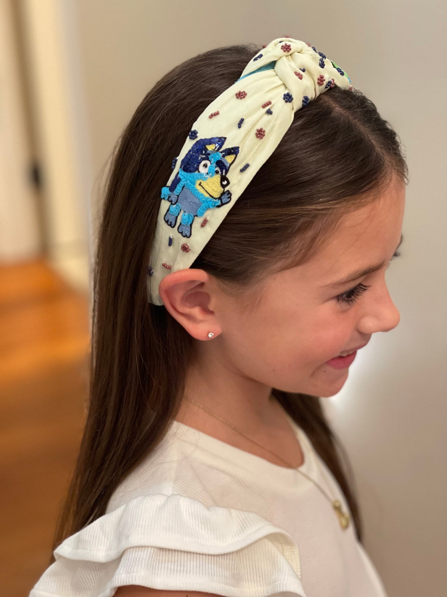 Little Blue Dog Beaded Headband