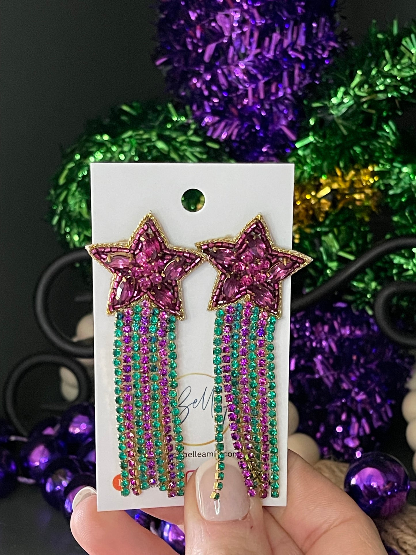 Mardi Gras Star Dangle Earrings