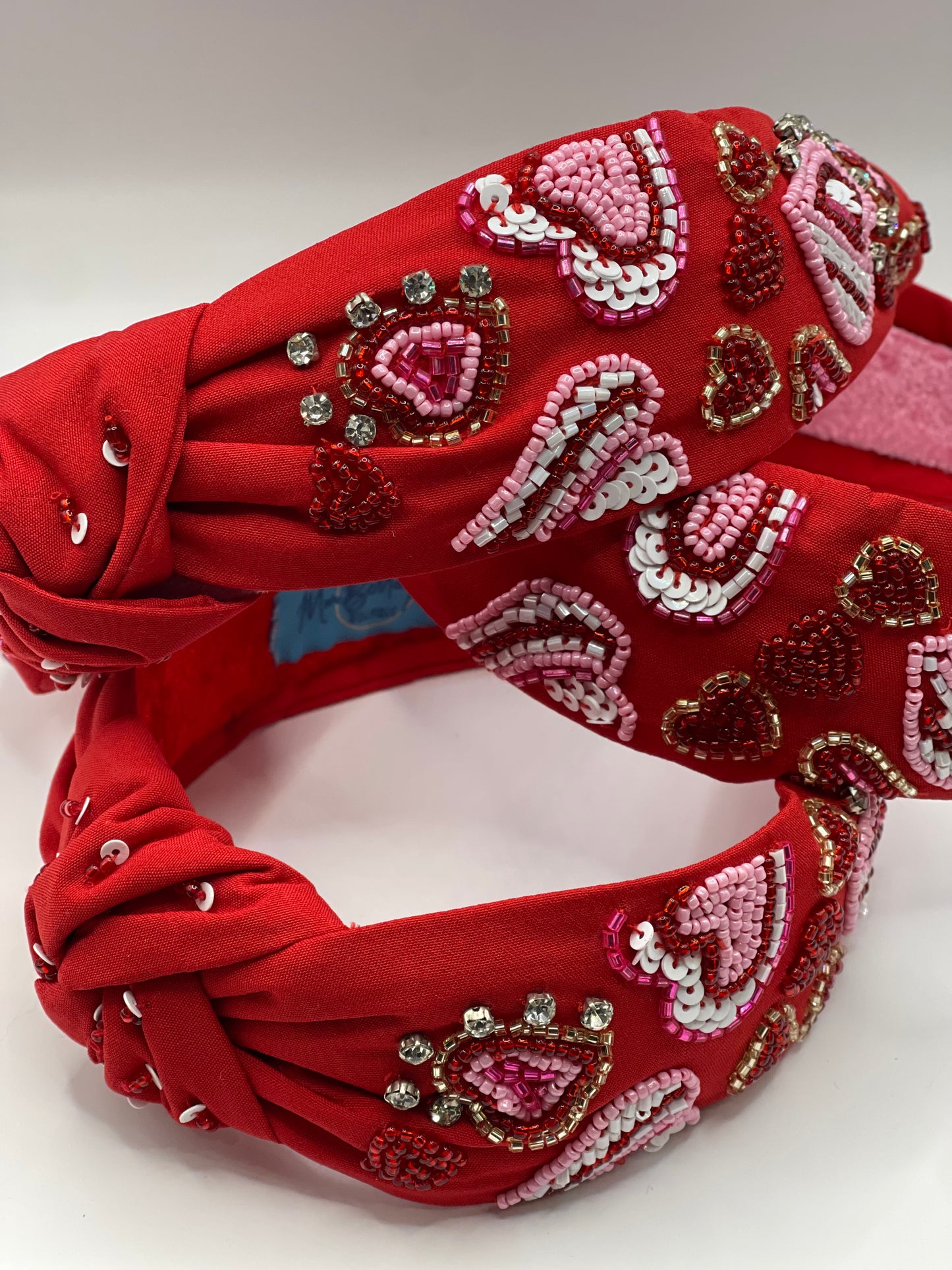 Red Beaded Valentine Hearts Knotted Headband