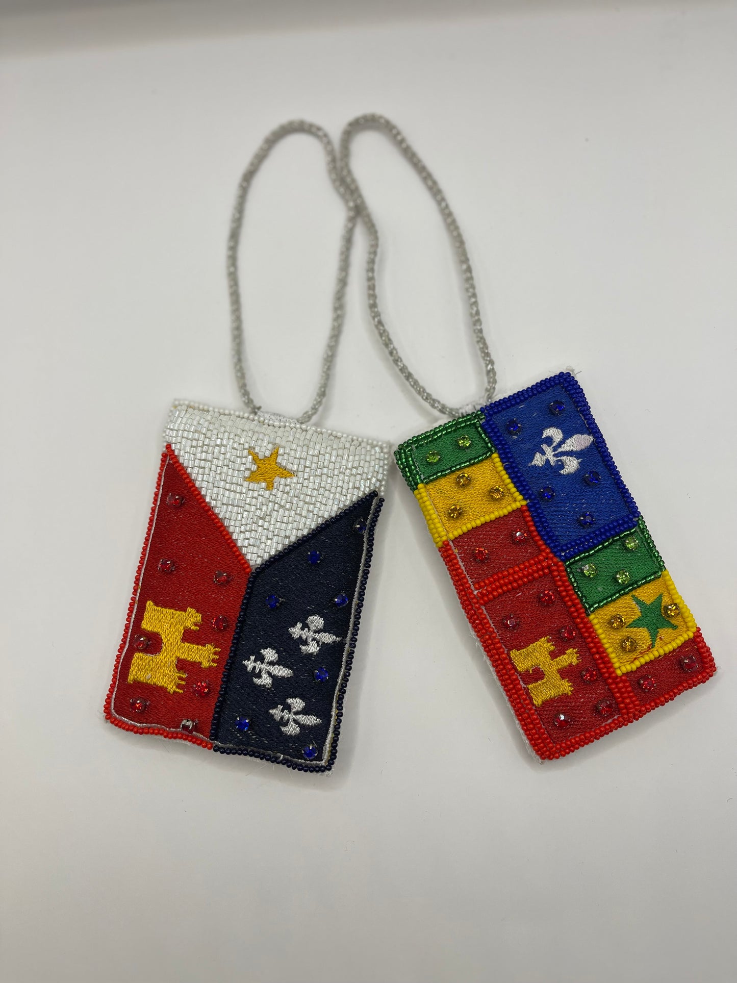 Acadian Flag Beaded, Jeweled and Stitched Ornament
