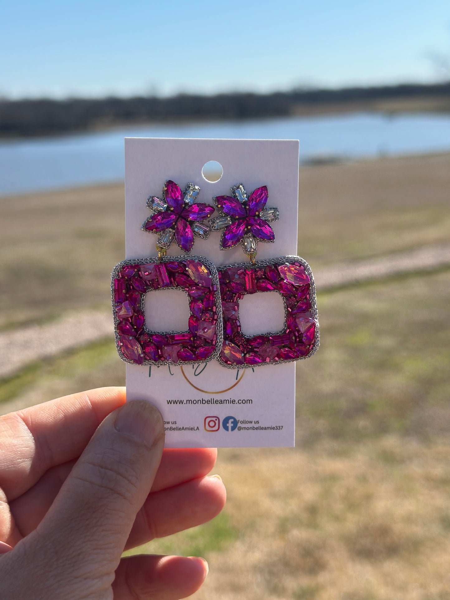 Aurora Hot Pink Gem Dangle Earrings