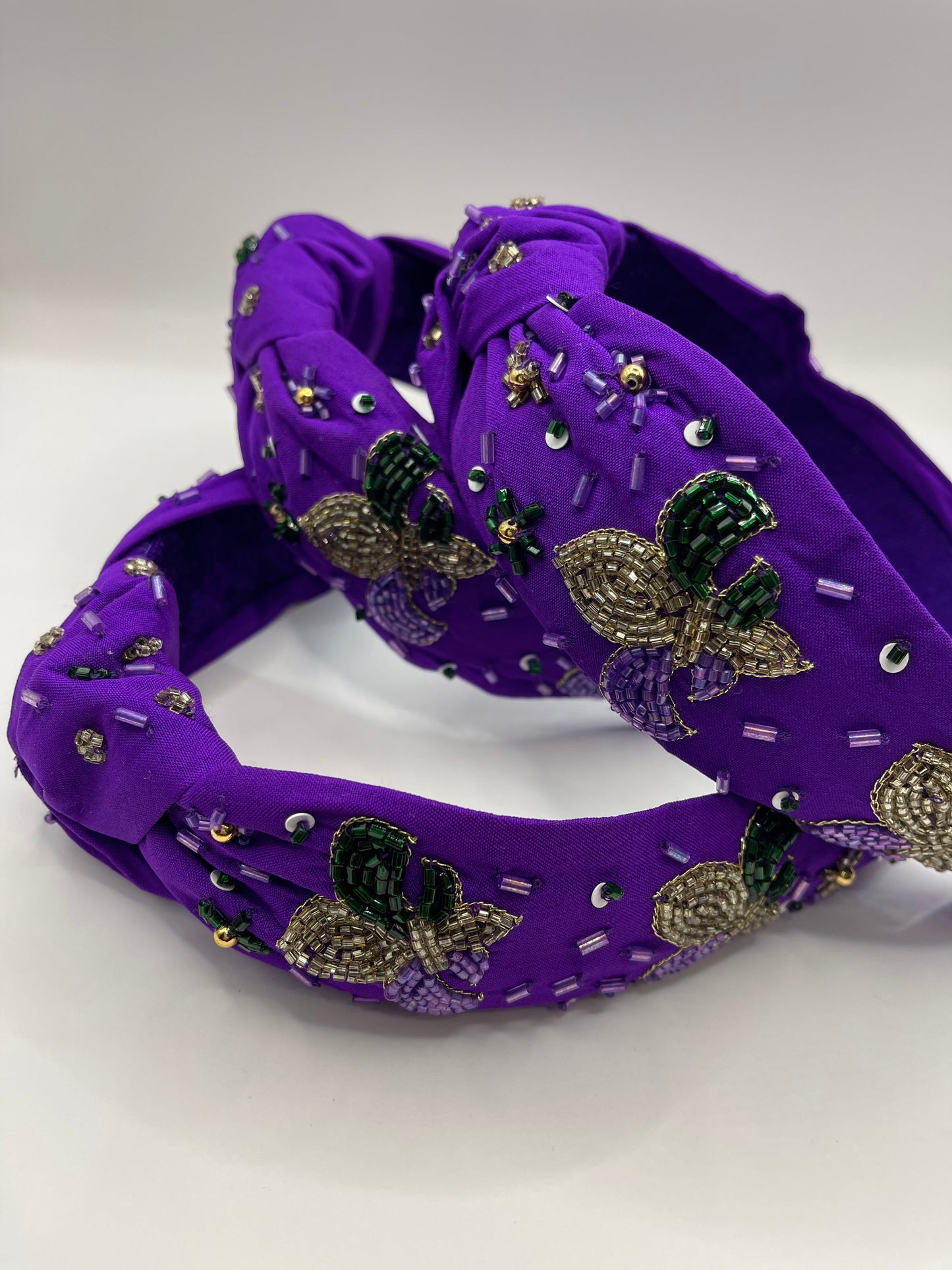 Purple Mardi Gras Fleur de lis knot headband