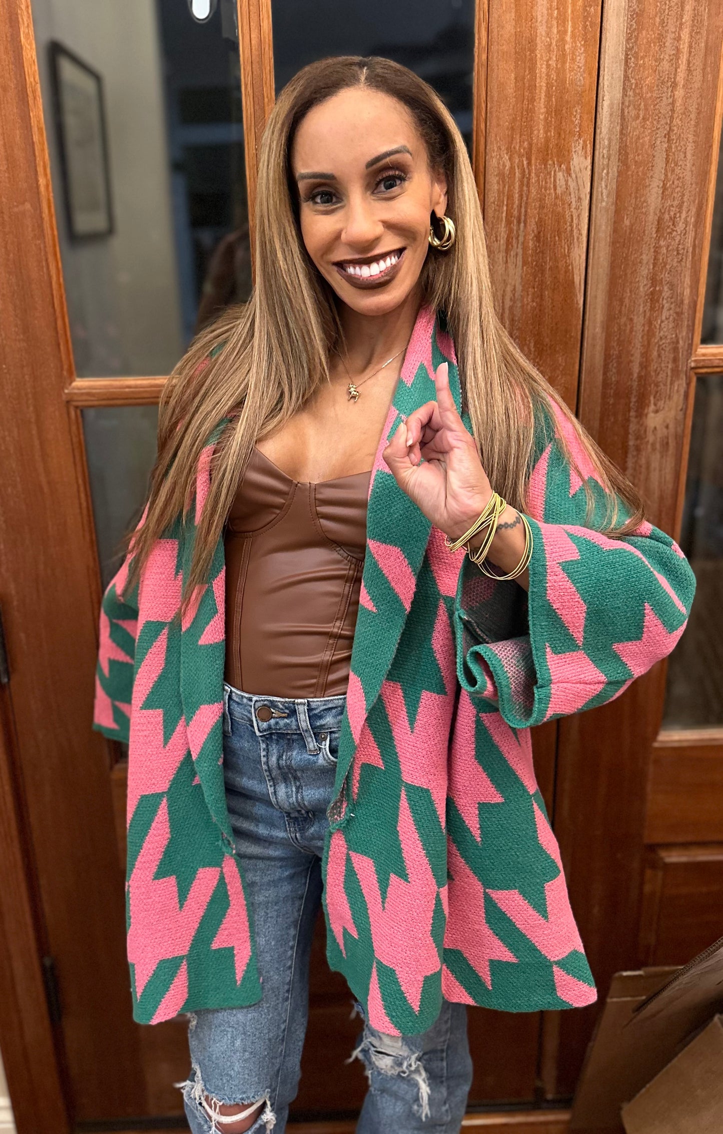 Cardigan: Pink and Green