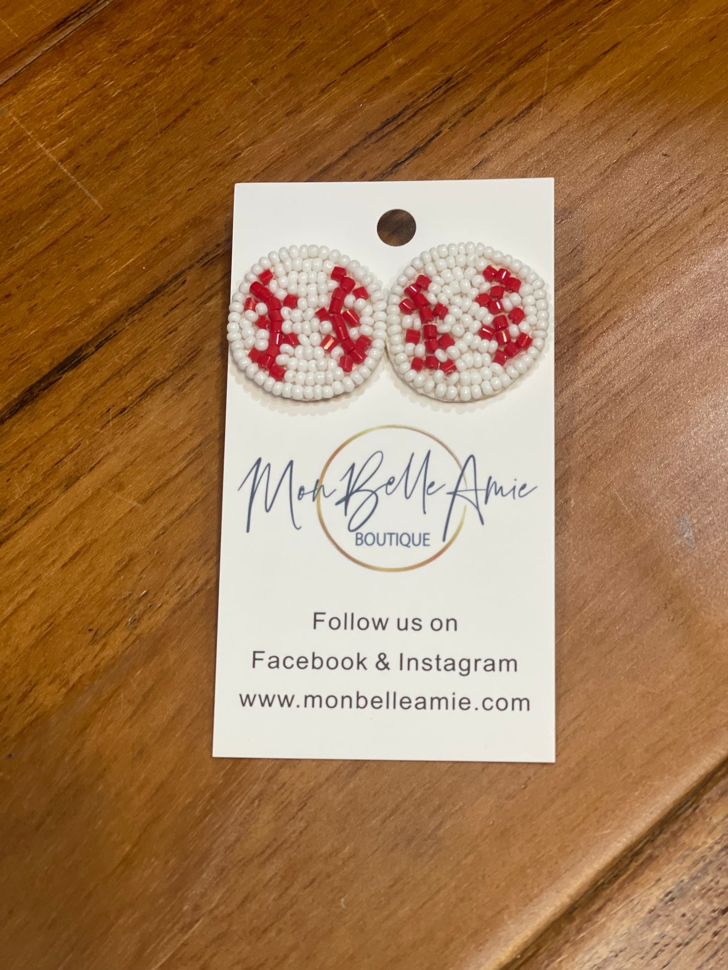 Beaded Baseball Stud Earrings