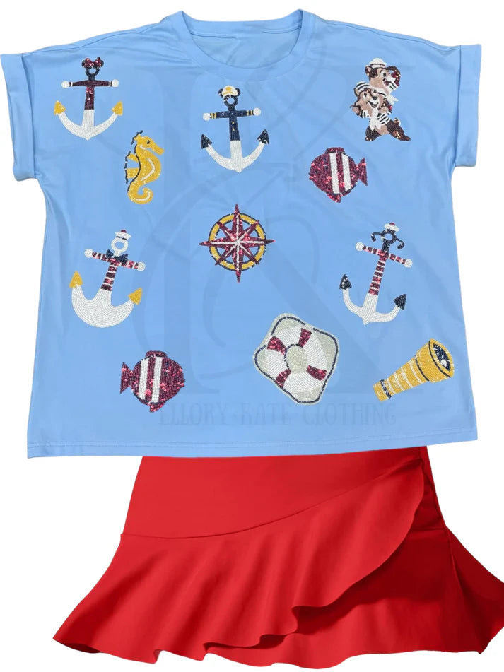 Cast Off & Shimmer at Sea Sequins CRUISE SHIRT - KIDS