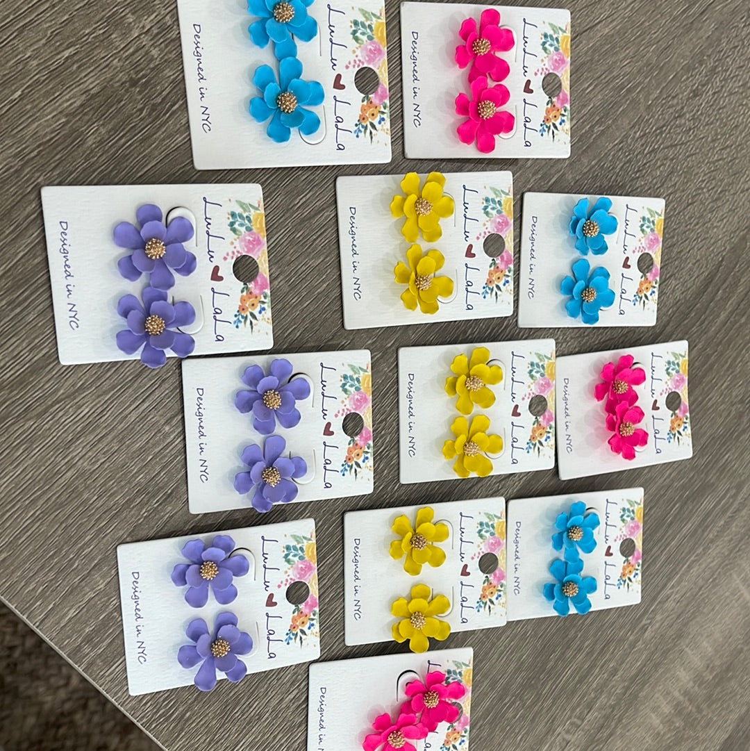 Hot Pink Flower Stud Earrings