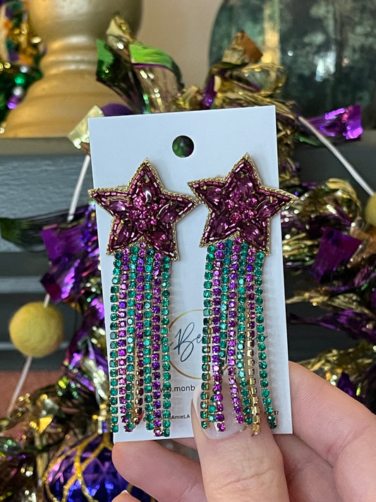 Mardi Gras Star Dangle Earrings
