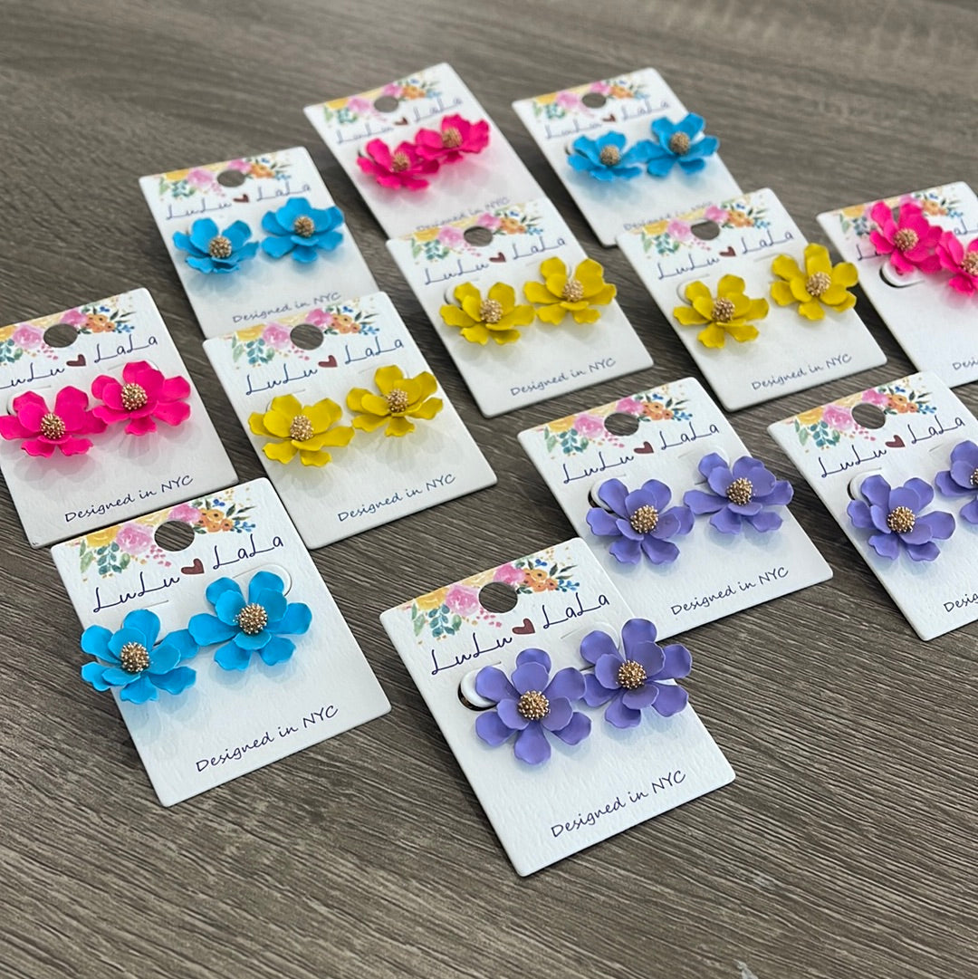 Hot Pink Flower Stud Earrings