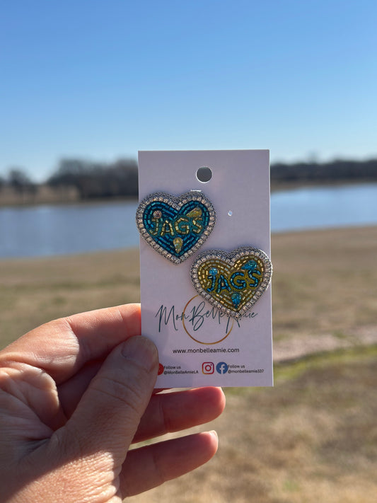 Jags Heart Shaped Beaded and Jeweled Stud Earrings