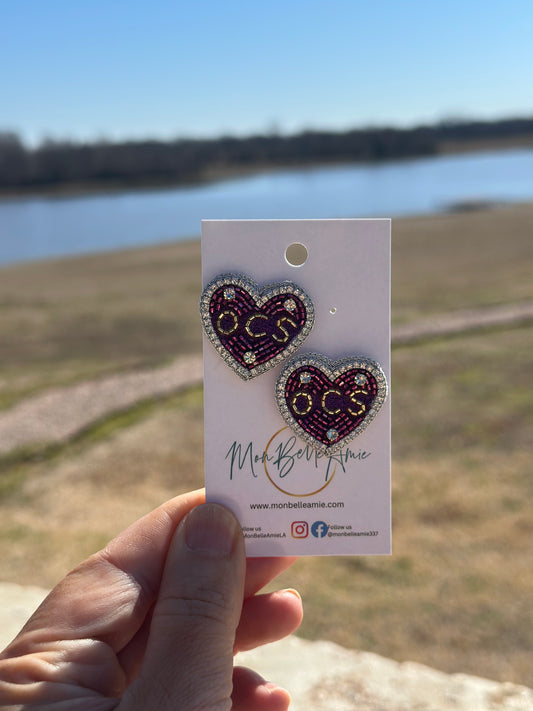 OCS Heart Shaped Beaded and Jeweled Stud Earrings