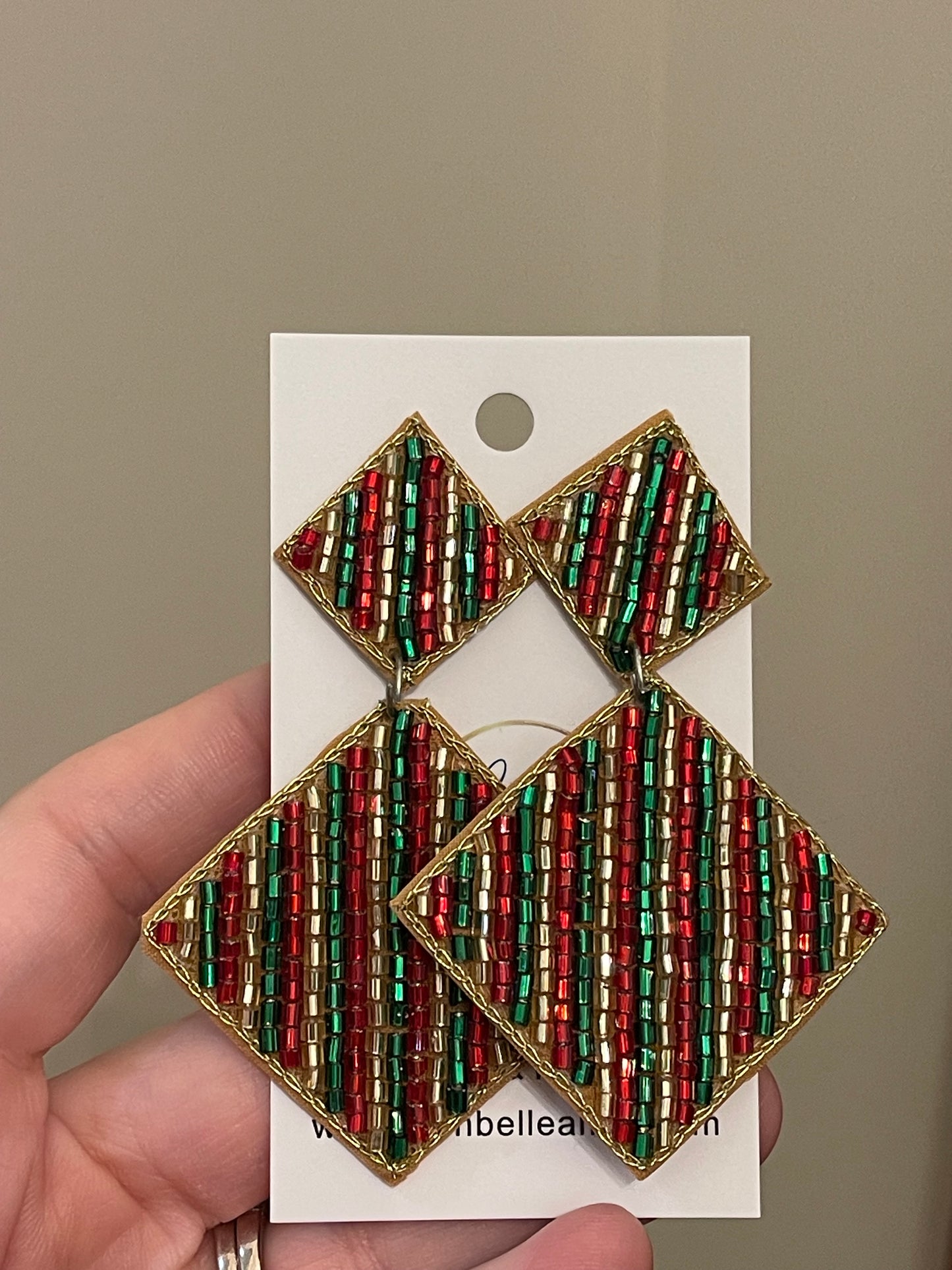 Christmas Diamond Dangles - Red/Green/Gold