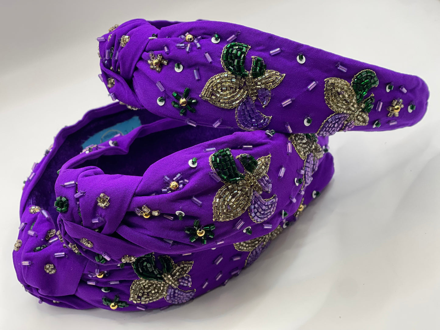 Purple Mardi Gras Fleur de lis knot headband