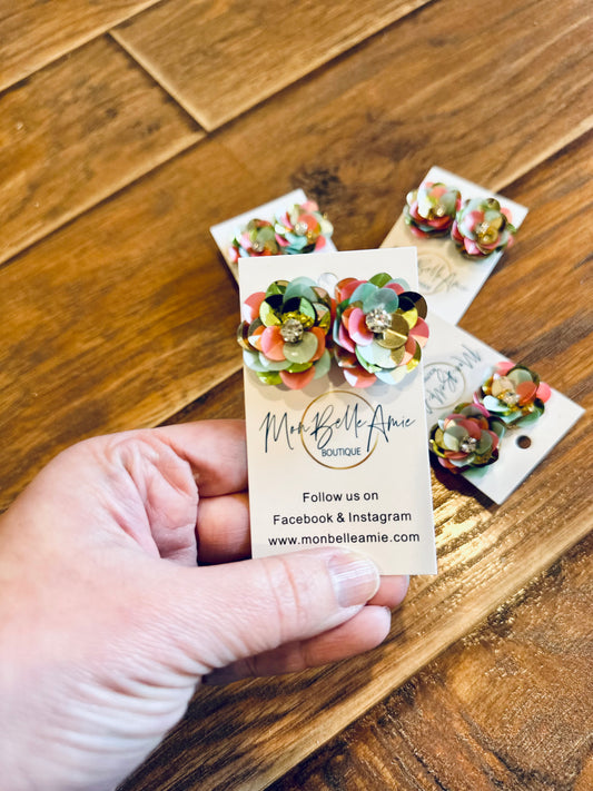 Spring Sequin Flower Stud Earrings