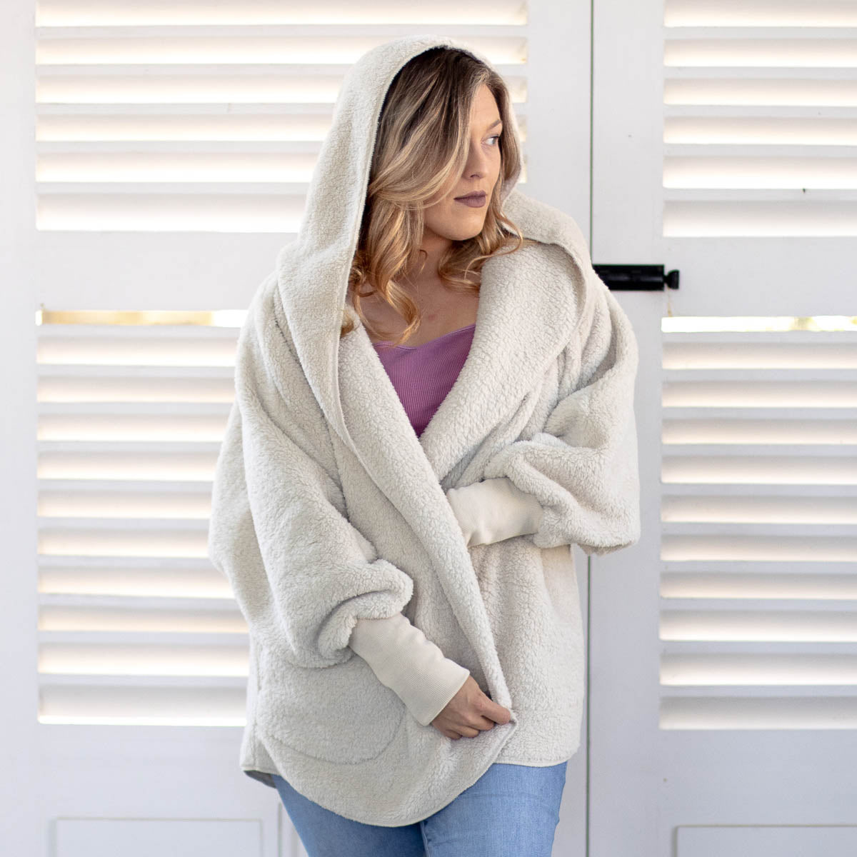 Sherpa Open Front Hooded Cardigan - 2 colors