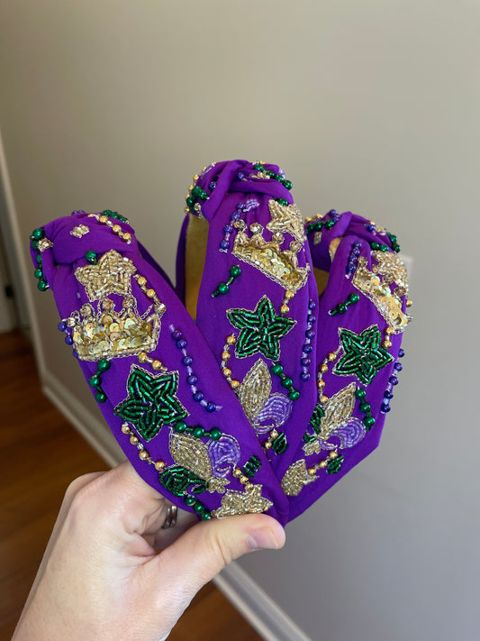 Throw Me Something Mister Mardi Gras Sequin & Beaded Headband