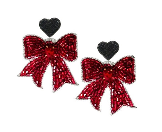 Black and Red Bow Dangle Earrings
