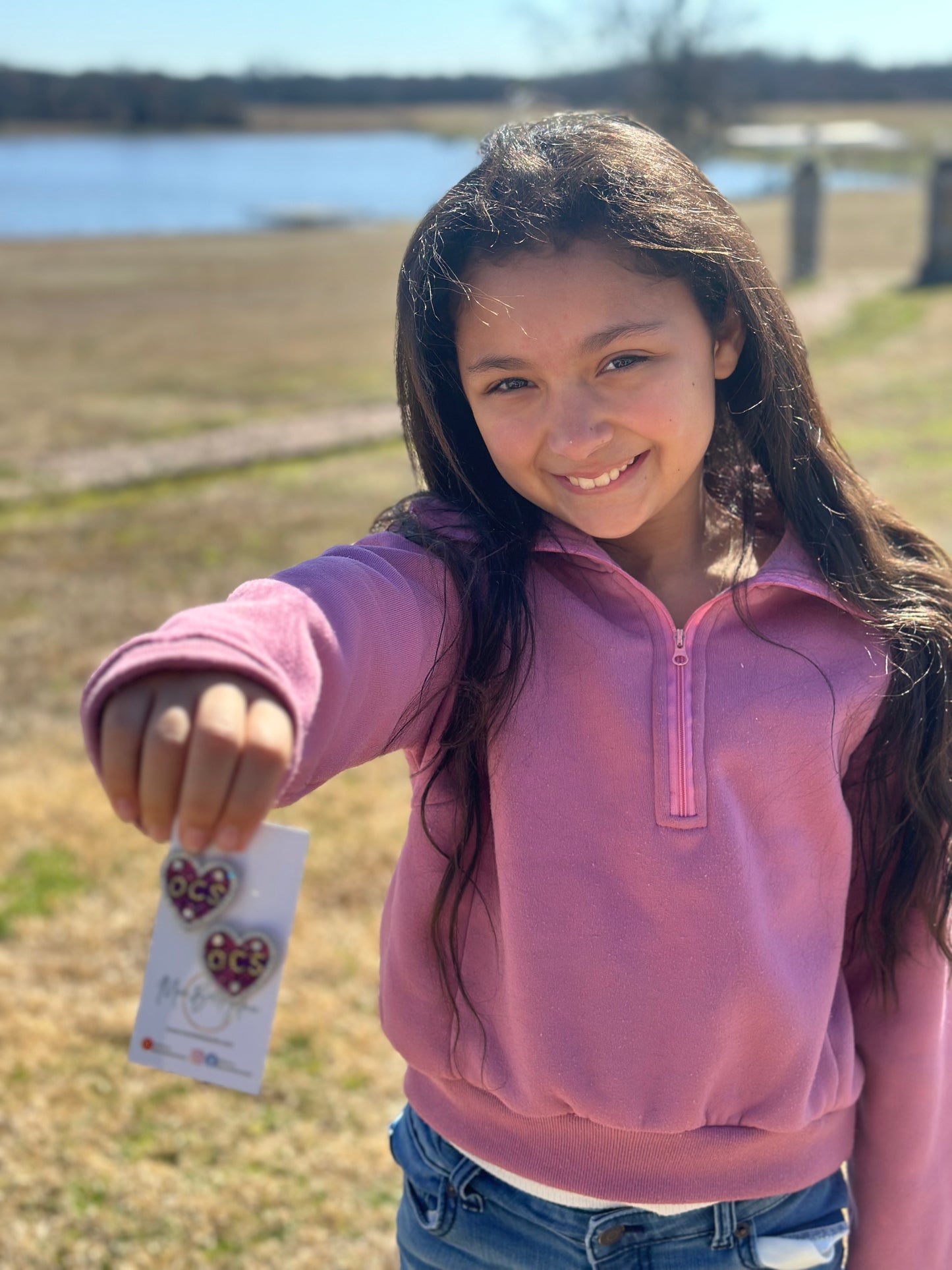 OCS Heart Shaped Beaded and Jeweled Stud Earrings