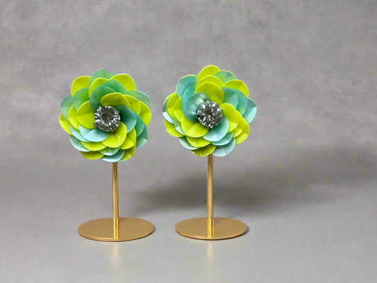 Light Blue and Yellow Sequin Flower Stud Earrings
