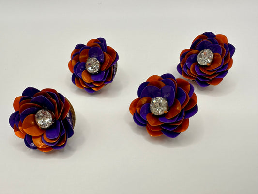 Purple and Orange Sequin Flower Stud Earrings