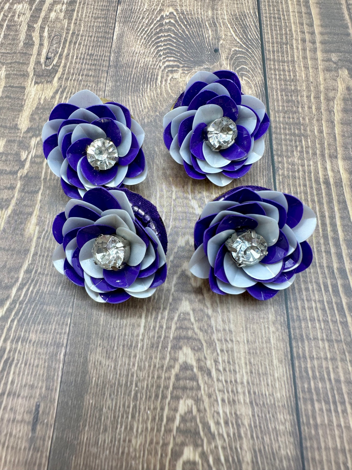 Purple and White Sequin Flower Stud Earrings