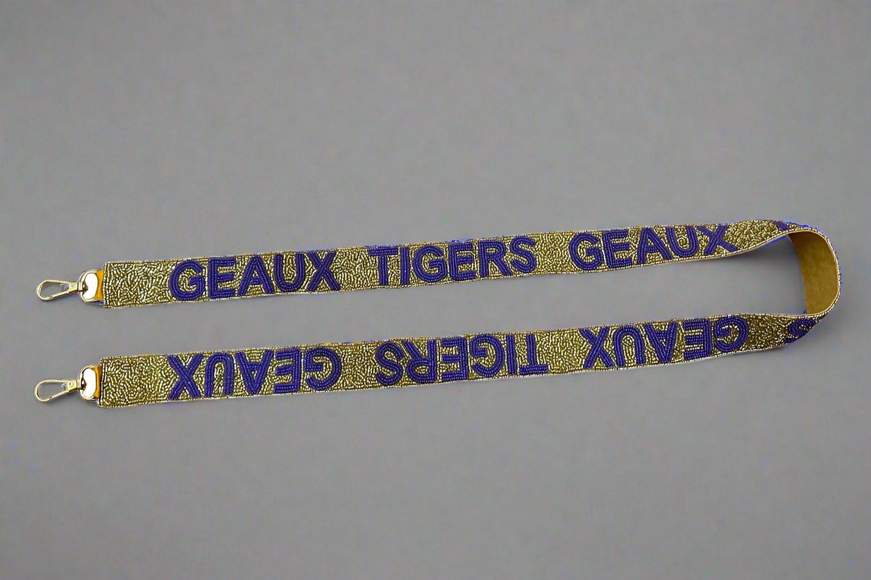 GEAUX Tigers Gold and Purple Beaded Purse Strap