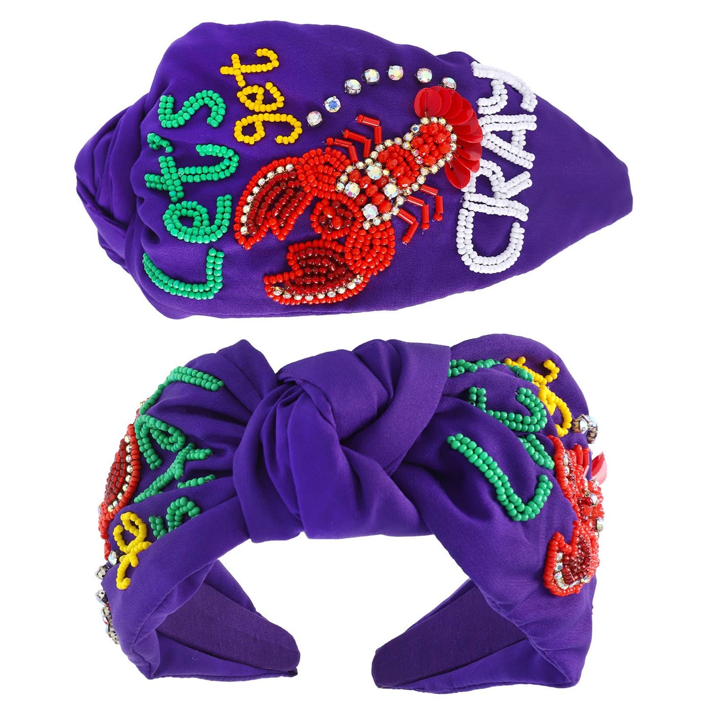 Let’s Get Cray Mardi Gras Beaded Knotted Headband