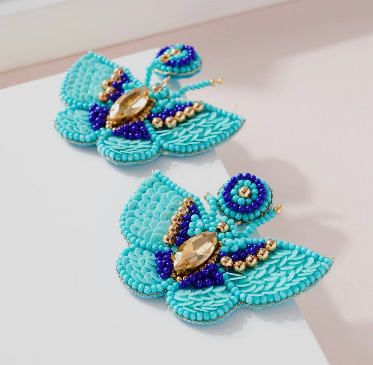 Turquoise and Blue Butterfly Beaded Earrings