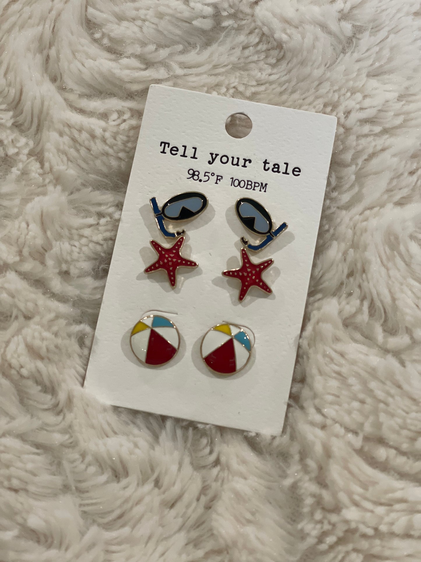 Set of 3 Summer Enamel Studs - Snorkel, Starfish and Beach Ball