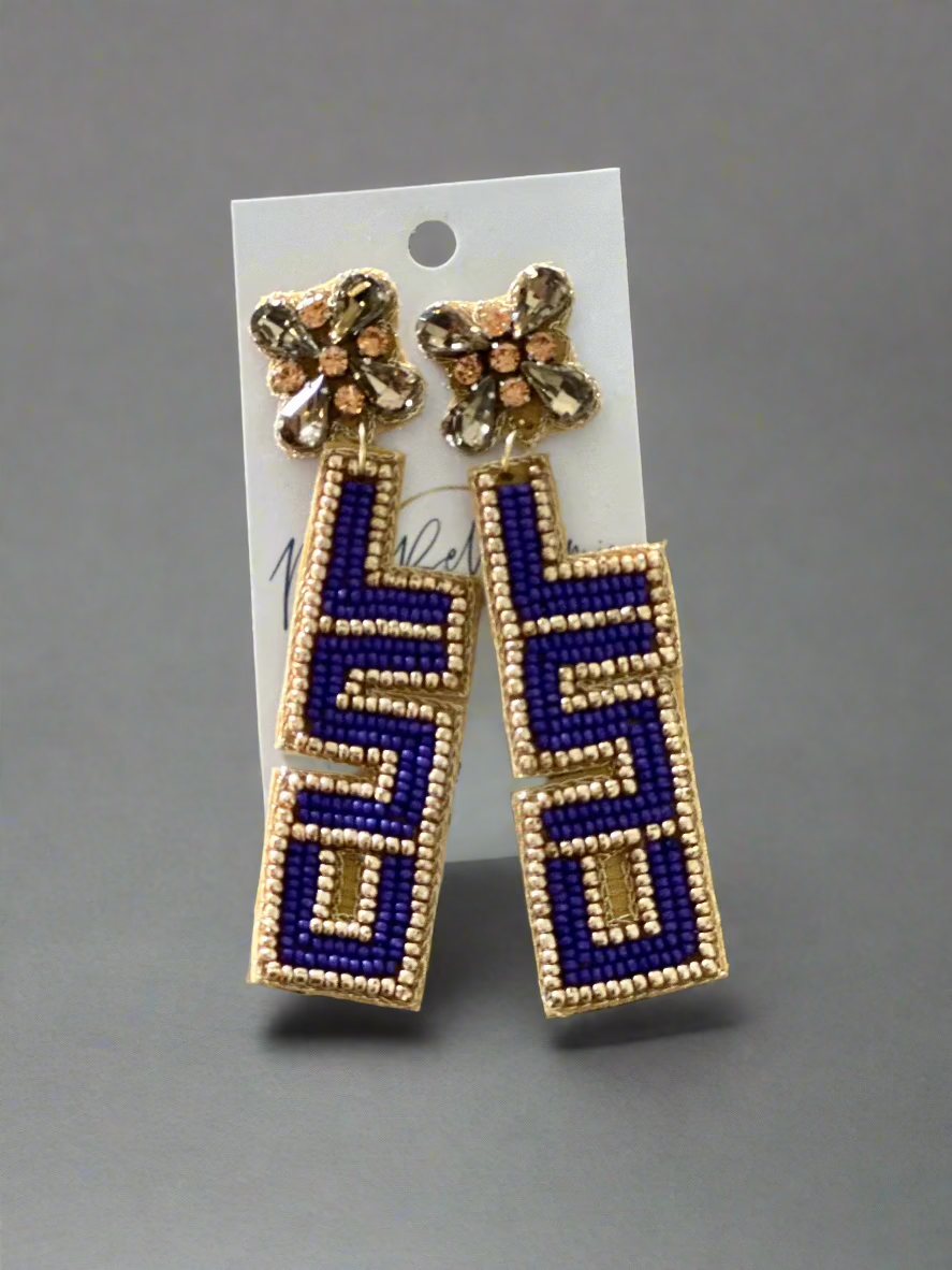 Beaded LSU Tigers Earrings