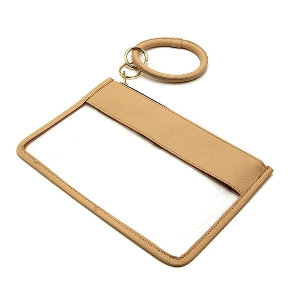 Clear Rectangular Wristlet / Clutch Purse with Gold Trim