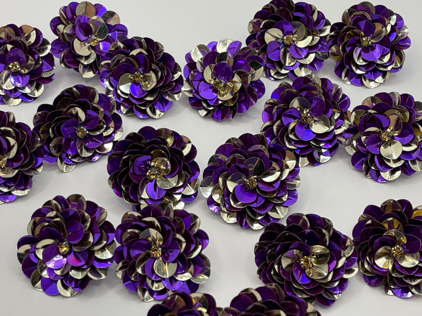 Purple and Gold Sequin Flower Stud Earrings