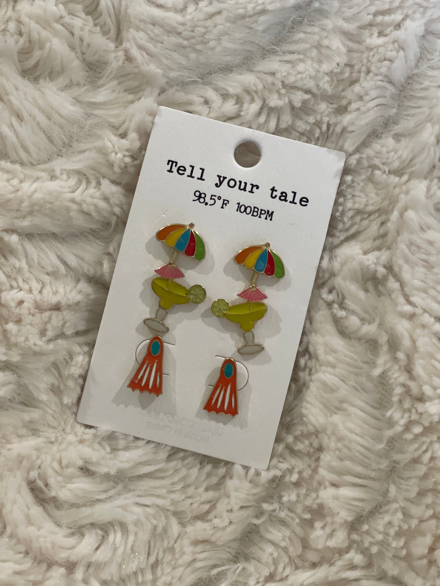 Set of 3 Summer Enamel Studs - Umbrella, Margaritas and Fins