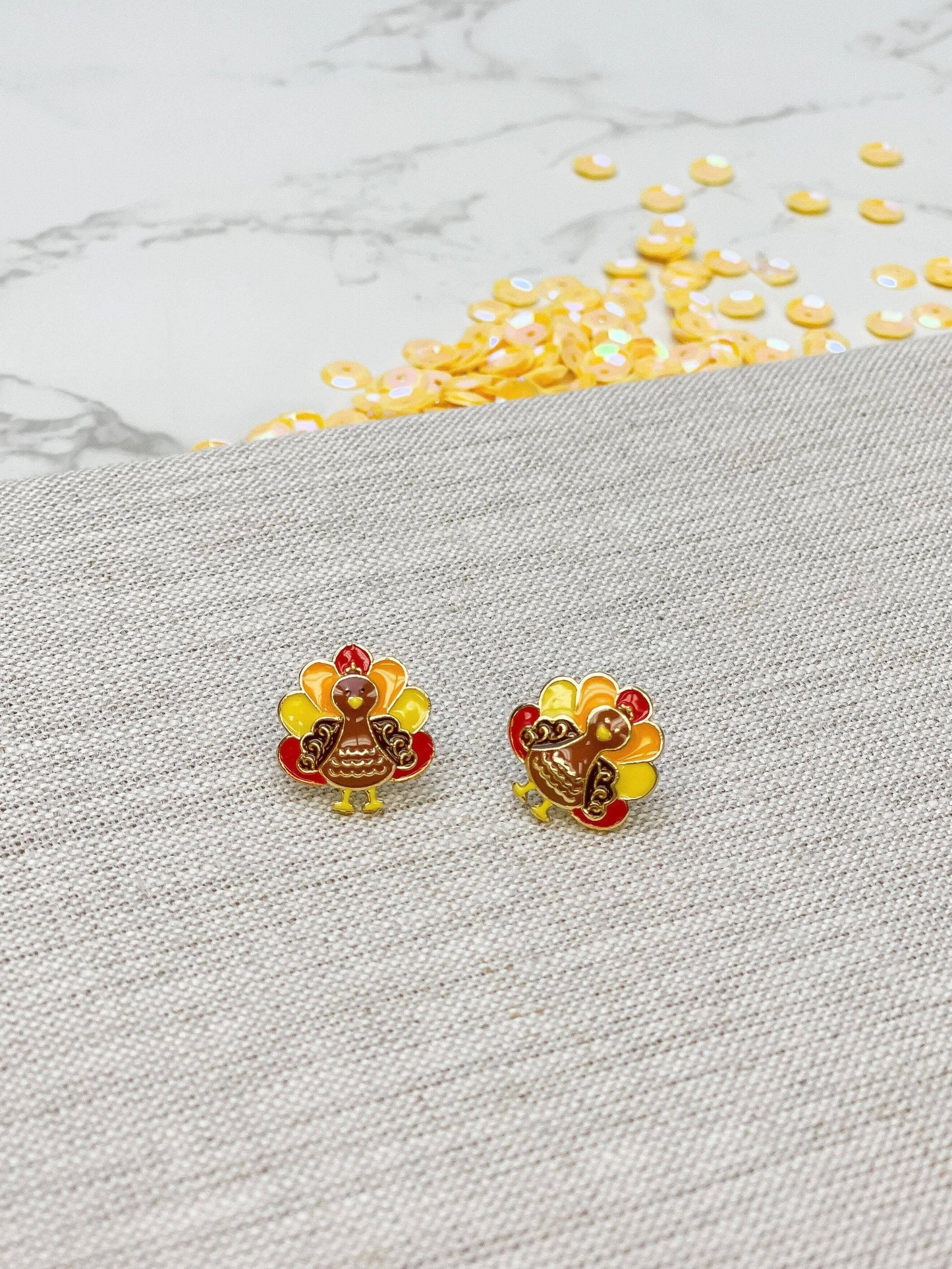 Turkey with Fanned Feathers Enamel Stud Earrings