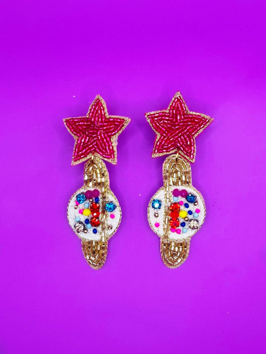 Saturn Planet Jewel Accent Beaded Statement Earrings Space