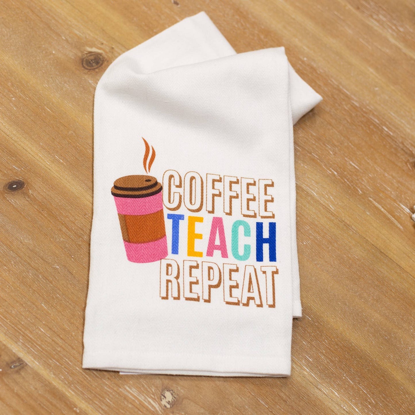 Coffee Teach Repeat Hand Towel White/Multi 20x28