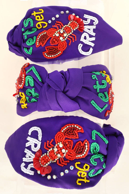 Let’s Get Cray Mardi Gras Beaded Knotted Headband
