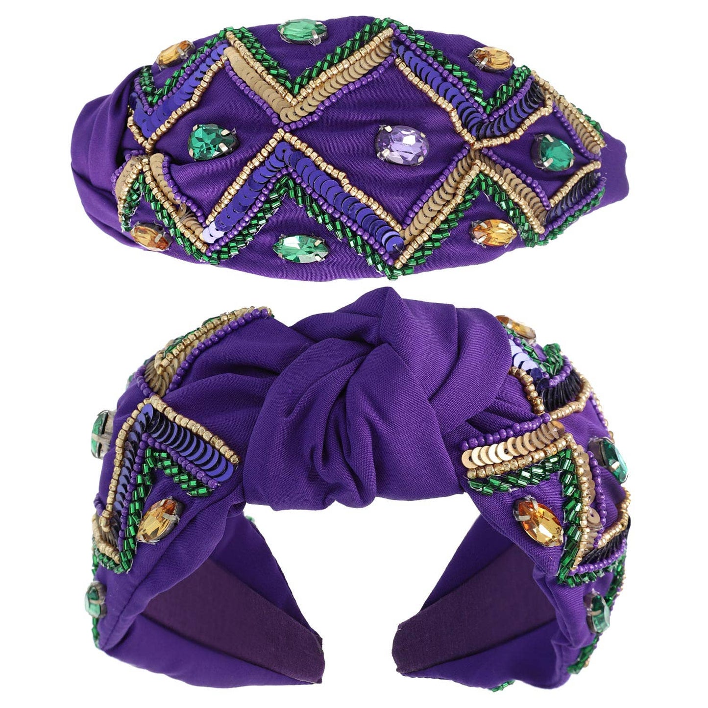 Purple Mardi Gras Tricolor Sequin Top Knotted Headband