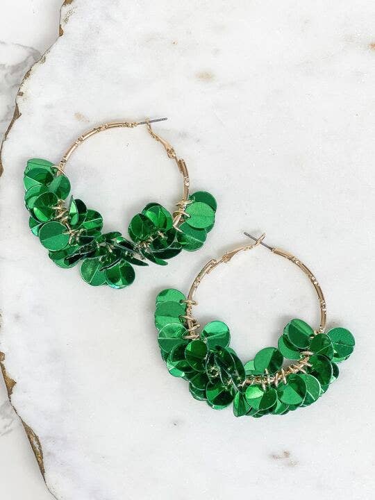 Sequin Gold Hoop Earrings - Green