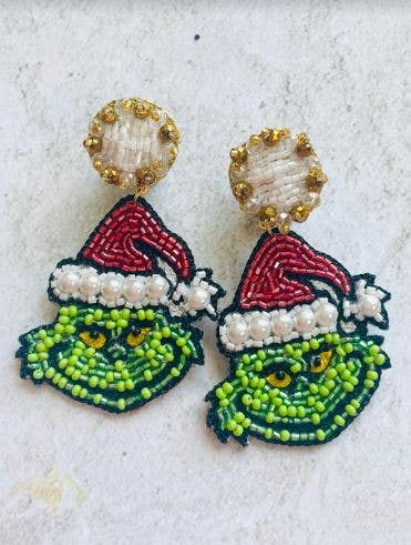 Grinch Beaded Beaded Earrings