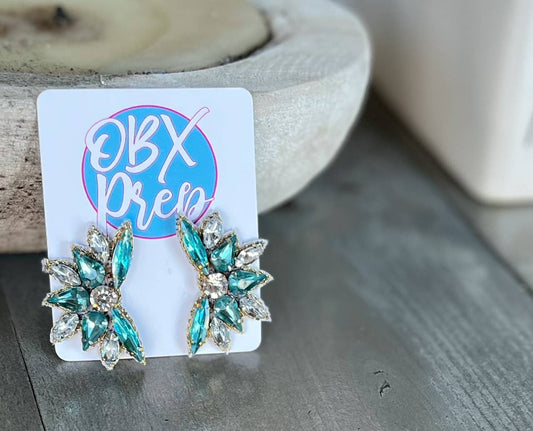 Sophie Bright Rhinestone Stud Earrings in Turquoise