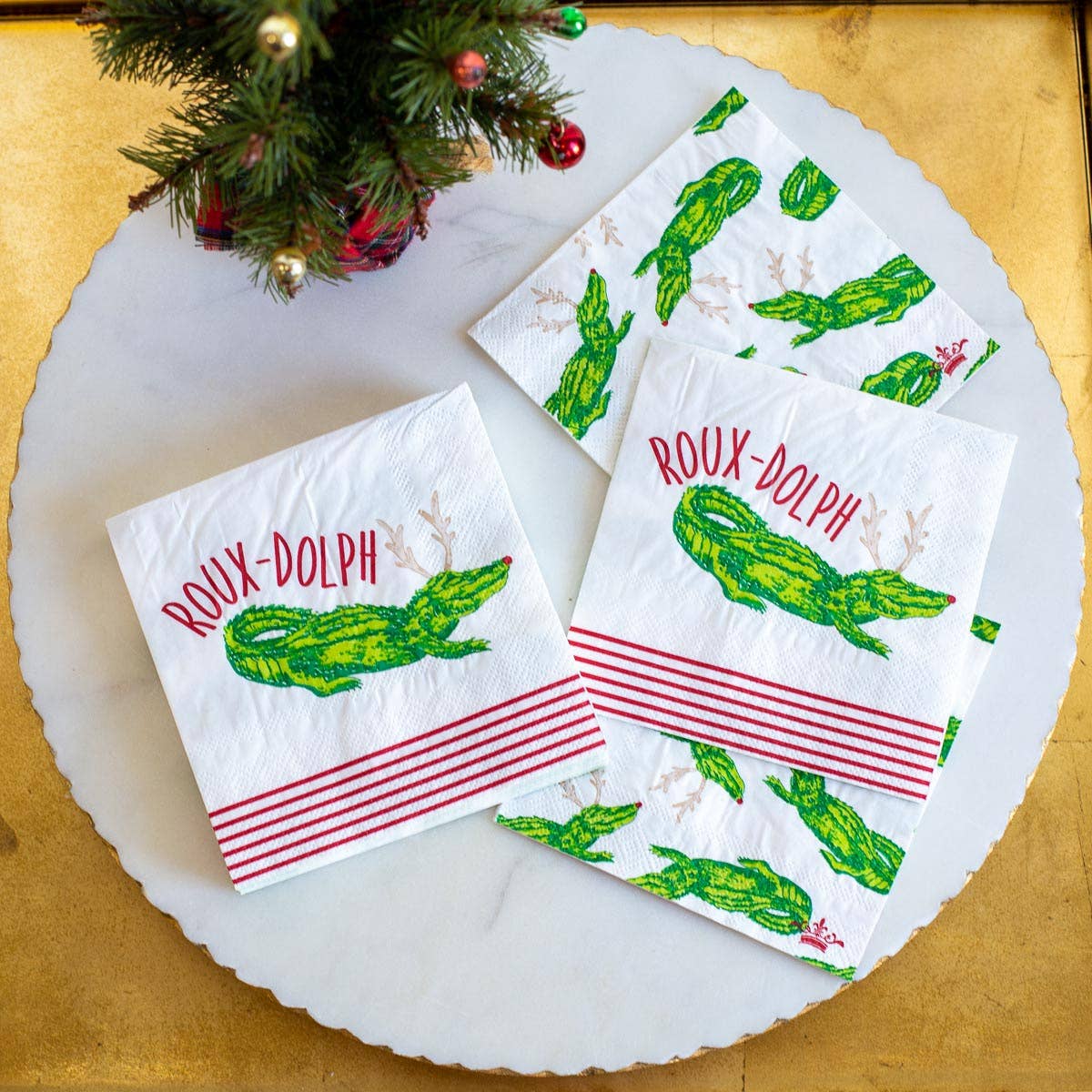 Roux-Dolph Cocktail Napkins White/Red/Green 5"