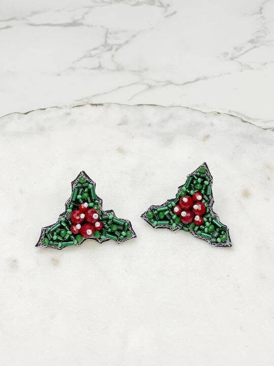 Beaded Holly Stud Earrings