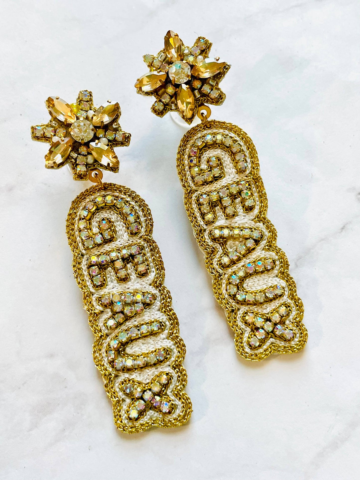 Gold GEAUX Football Beaded Earrings