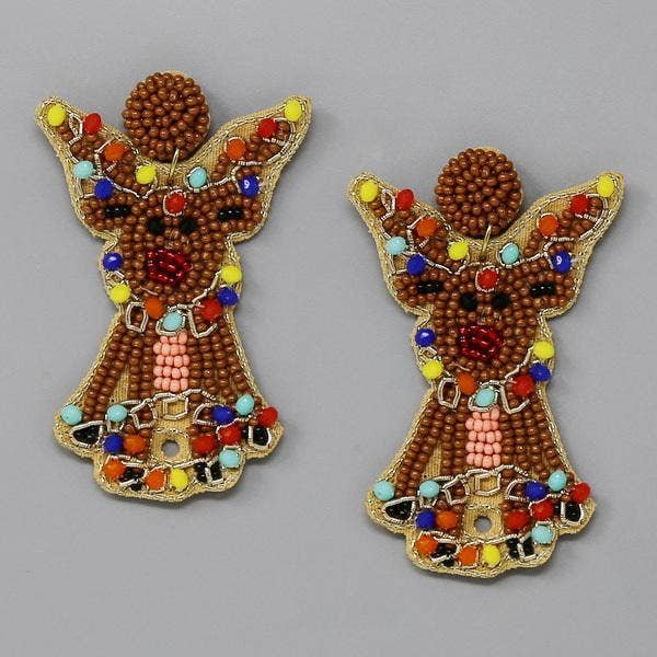 Christmas Rudolph the Reindeer Seed Bead Drop Earrings