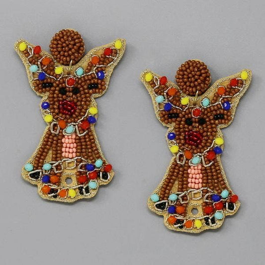 Christmas Rudolph the Reindeer Seed Bead Drop Earrings