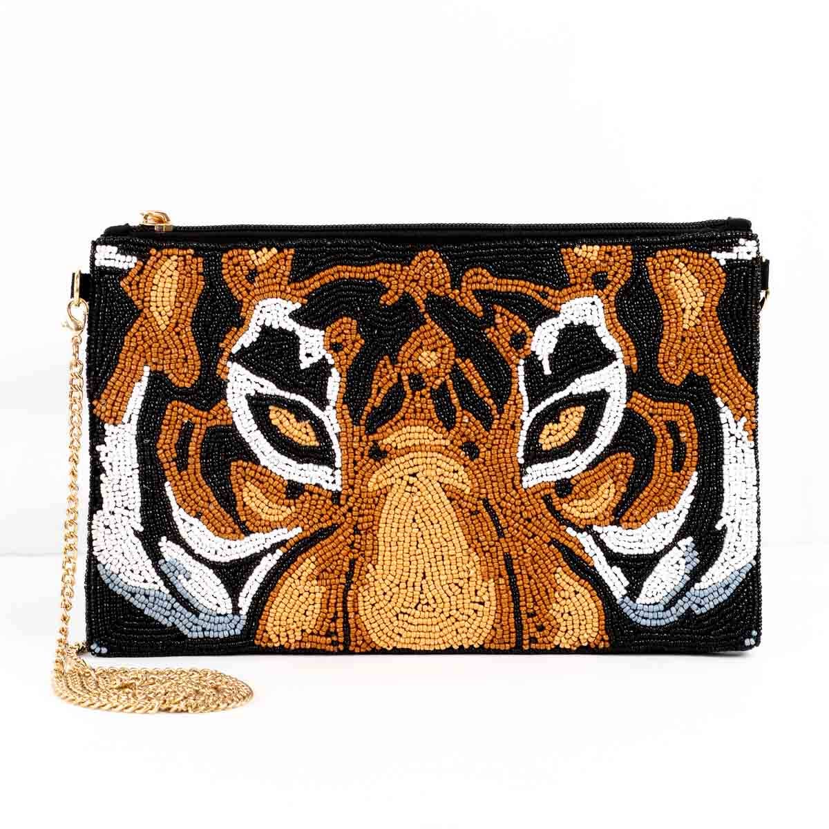 Eye of the Tiger Beaded Crossbody Orange/Black 10x6