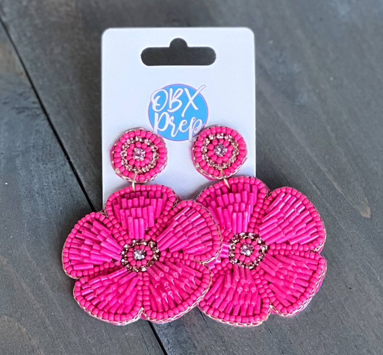 Hibiscus Pink Seed Bead Dangle Earrings
