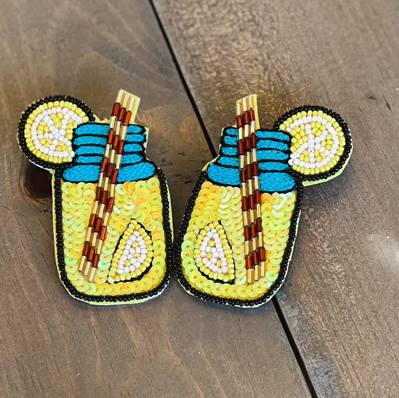 Lemonade Mason Jar Glass Seed Bead Dangle Stud Earrings