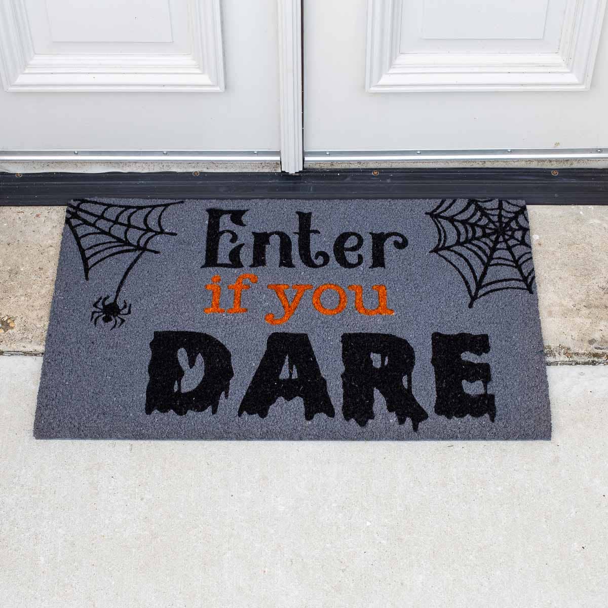 Enter If You Dare Coir Doormat Gray/Orange/Black 30x18